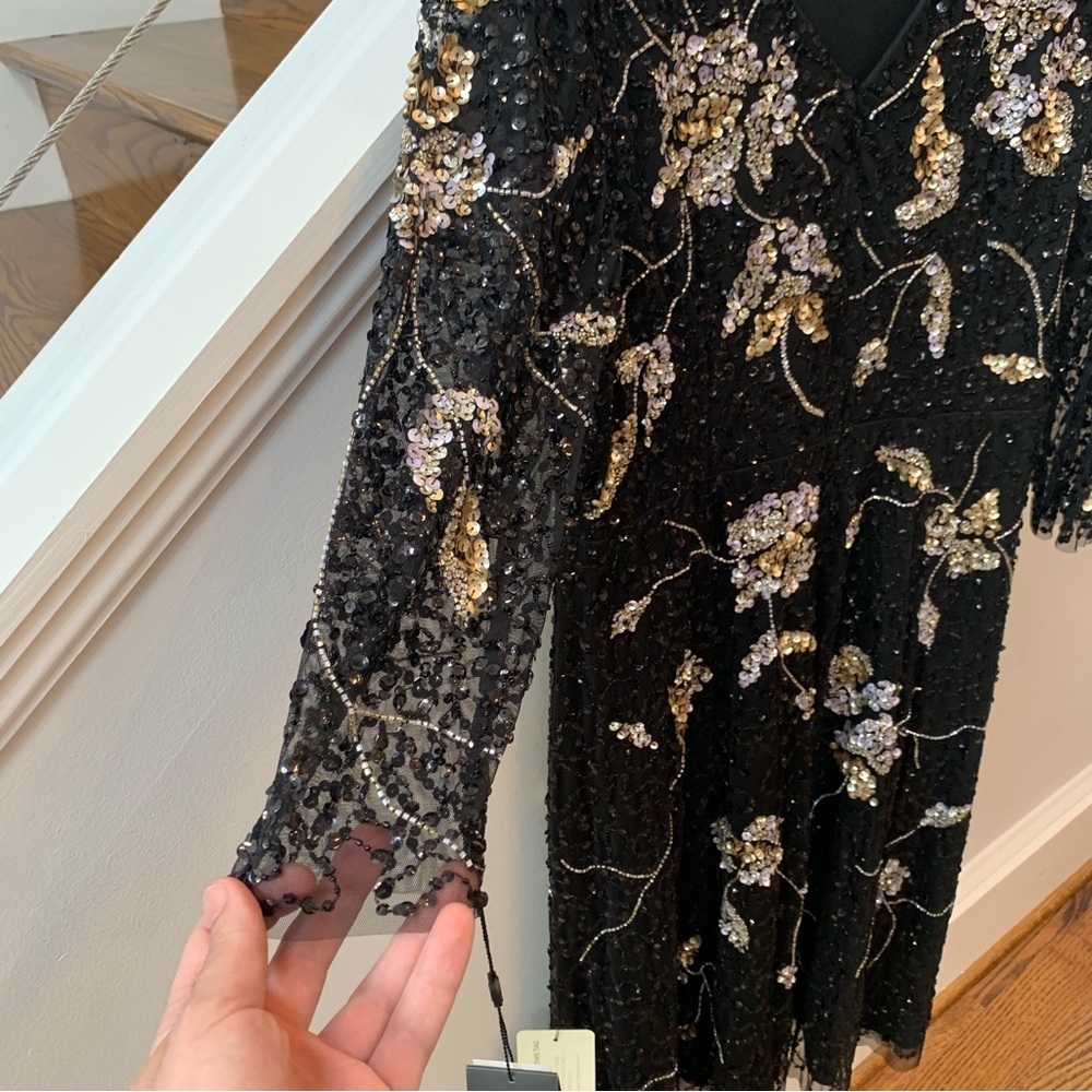 Adrianna Papell Women's Black Floral
Beaded Aline Midi Dress - Picture 4 of 9